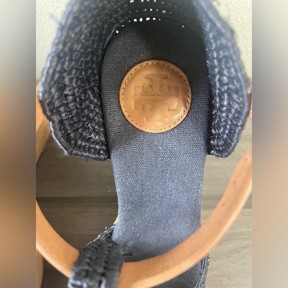 🪸 Tory Burch Carina Women's 7 1/2 Shoes Blue Brown Straw Wedge Platform … - Picture 4 of 4